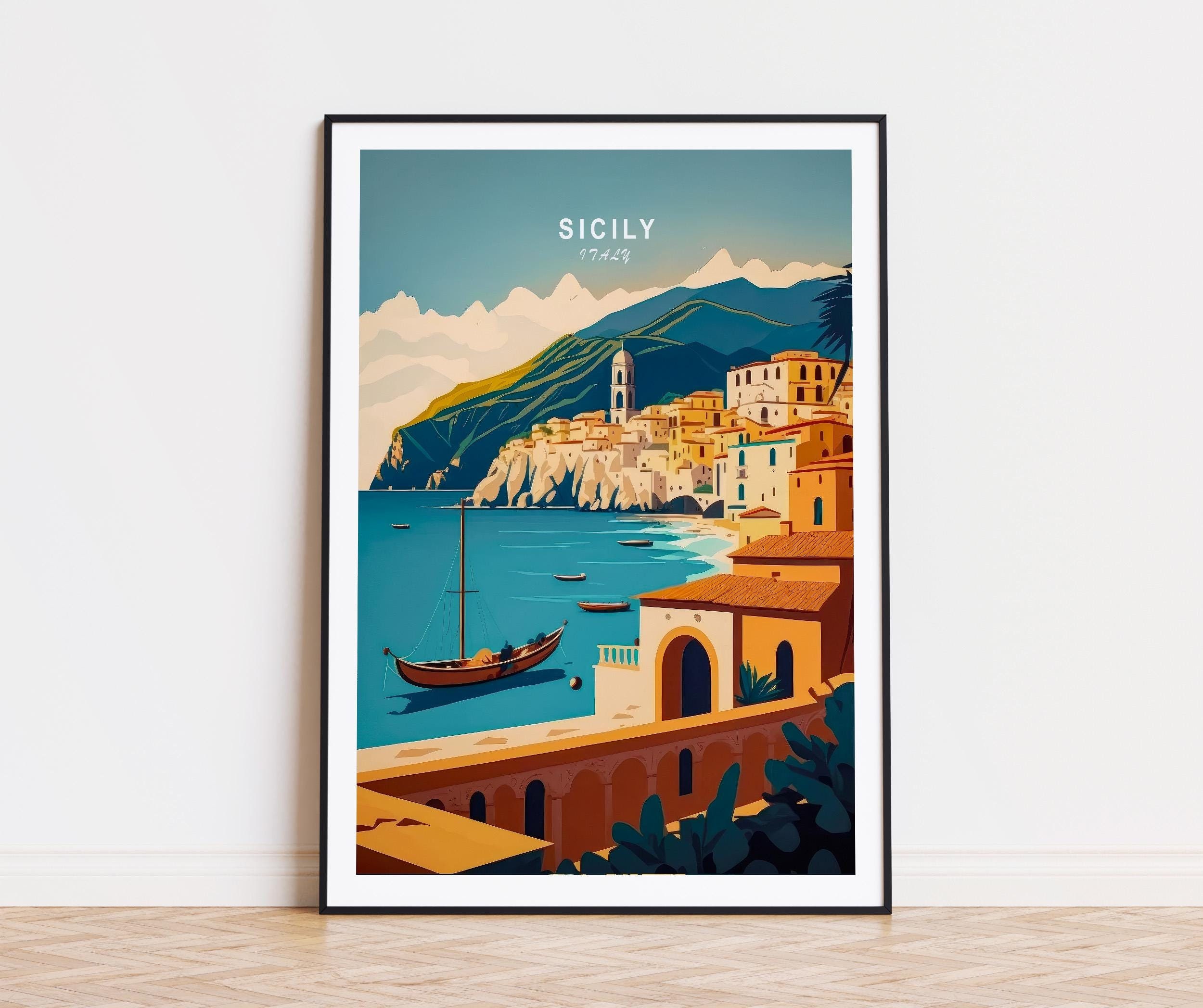 Sicily Travel Poster, Italy Wall Art, Sicily Italy Print, Custom