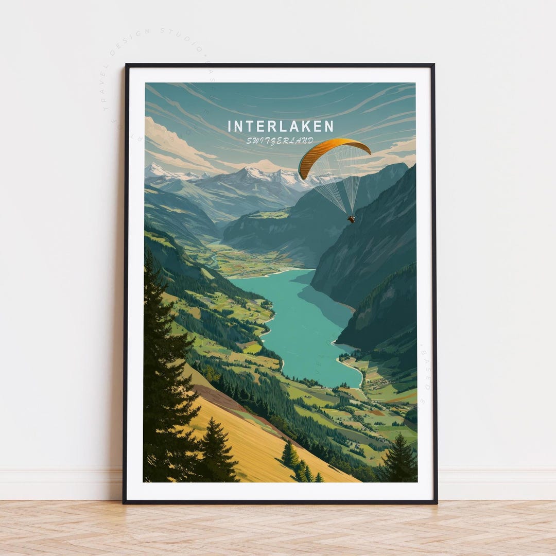 Interlaken Switzerland Travel Poster, Switzerland Wall Art, Interlaken