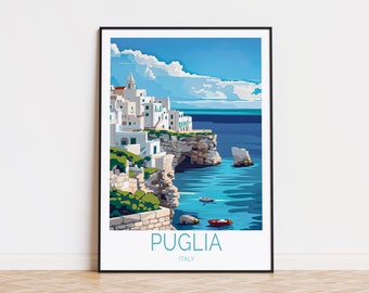 Puglia Italy Travel Poster, Italy City Wall Art, Puglia Coastal Print, Italy Art Gift, Personalised Present, Honeymoon Gifts