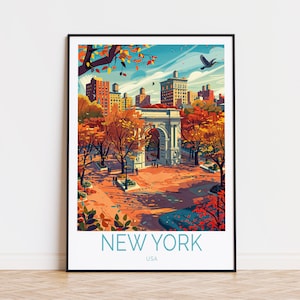 Impresión de Nueva York EE. UU., Arte de la pared de la ciudad de EE. UU., Impresión de carteles de Nueva York, Cartel de otoño de Nueva York, Decoración del hogar, Regalo personalizado, Regalo de bodas