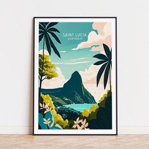 Saint Lucia Caribbean Travel Poster, Caribbean Wall Art, Saint Lucia Island Print, Home Decor, Wedding Present, Birthday Gifts