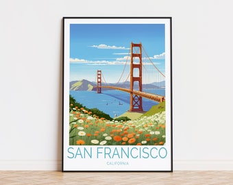 San Francisco Travel Poster, California Wall Art, Golden Gate Bridge Poster, San Francisco Wall Decor, Personalised Gifts