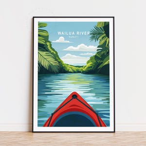 Affiche de voyage sur la rivière Wailua à Hawaï, art mural Hawaï, impression Kaua de la rivière Wailua, cadeaux d'anniversaire, décoration d'intérieur, affiche de voyage personnalisée
