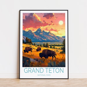 Poster di viaggio del Parco Nazionale del Grand Teton, Stampa del Parco Nazionale, Poster del Grand Teton Wyoming, Arte della parete del Parco Nazionale, Regali personalizzati