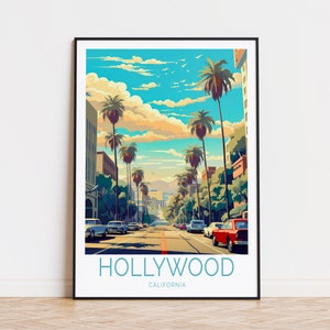 Hollywood City Travel Poster, California Wall Art, La California Wall Decor, Hollywood Birthday Gifts, Anniversary Print