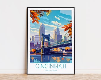 Cincinnati Travel Poster, Cincinnati USA Wall Art, Ohio City