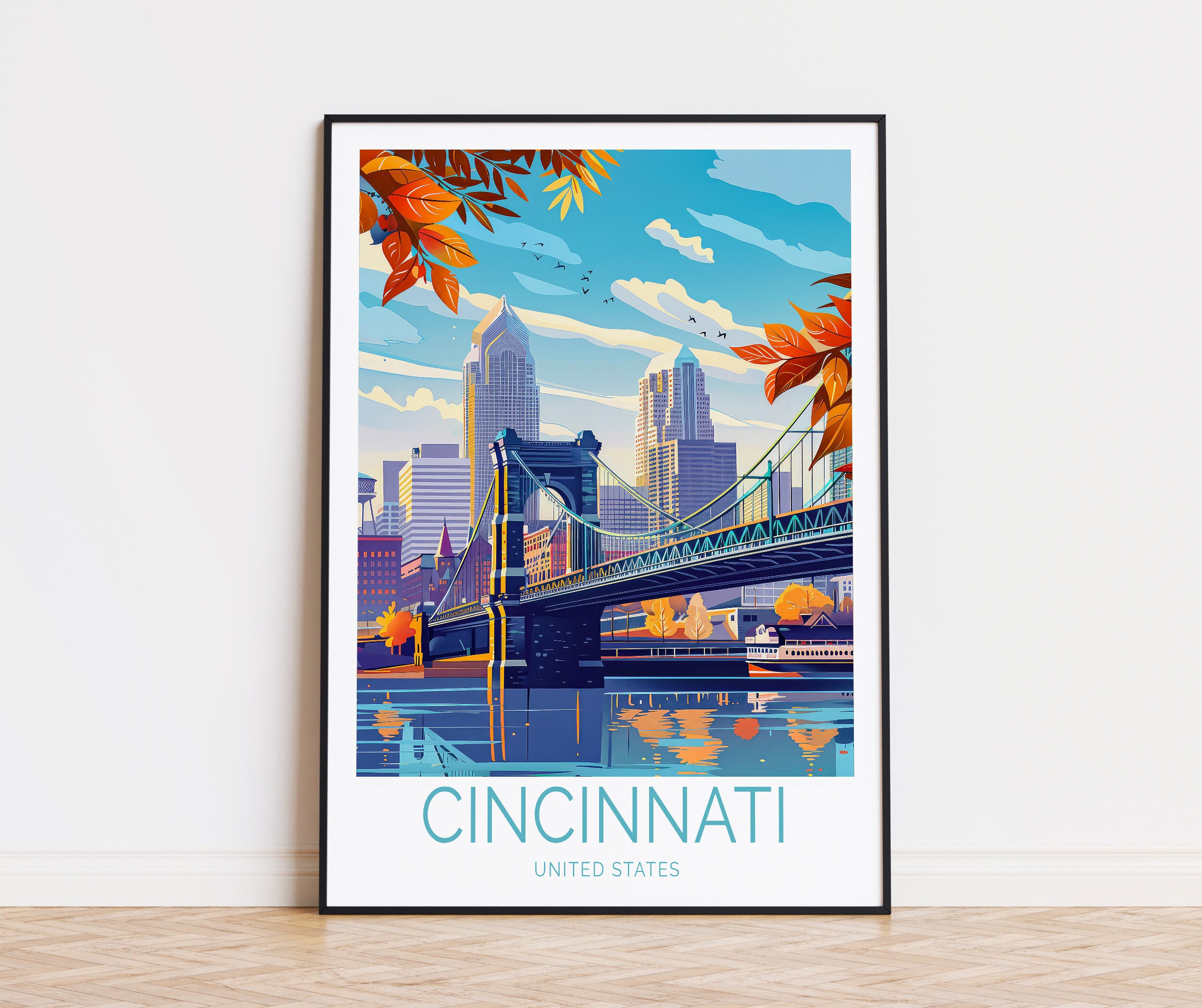 Cincinnati Travel Poster, Cincinnati USA Wall Art, Ohio City