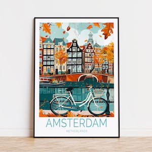 Amsterdam Netherlands Travel Poster, Netherlands Wall Art, Amsterdam City Print, Home Decor, Wedding Present, Personalised Gifts