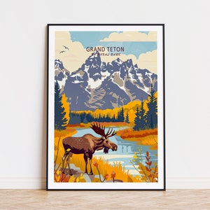 Grand Teton Nationalpark Reiseplakat, Wyoming Wandkunst, Grand Teton Wyoming Druck, personalisierte Geschenke, Hochzeitsgeschenk