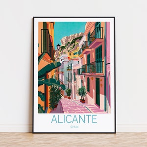 Póster de viaje a Alicante, España, arte mural de España, impresión de viaje a España, decoración de pared de Alicante, regalos personalizados, regalo de boda