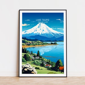 Lake Taupo, Nieuw-Zeeland reisafdruk, Lake Taupo, Nieuw-Zeeland muurkunst, kust posterafdruk, Nieuw-Zeeland wanddecoratie, verjaardagscadeau