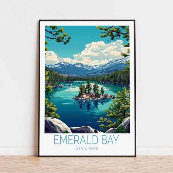 Emerald Bay Travel Poster, California Wall Art, Emerald Bay State