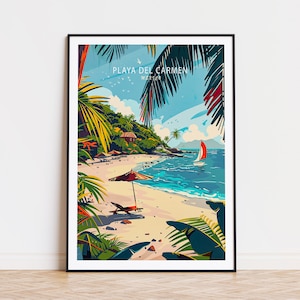 Playa Del Carmen Mexico Travel Poster, Mexico Wall Art, Playa Del Carmen Coast Print, Travel Home Decor, Wedding Gifts