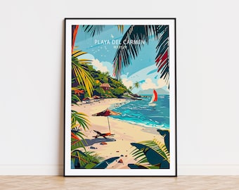 Playa Del Carmen Mexico Travel Poster, Mexico Wall Art, Playa Del Carmen Coast Print, Travel Home Decor, Wedding Gifts