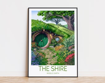 The Shire Travel Poster, Middle Earth Decor, Shire Wall Art, Middle Earth Art Print, New Zealand City Poster, Birthday Gifts