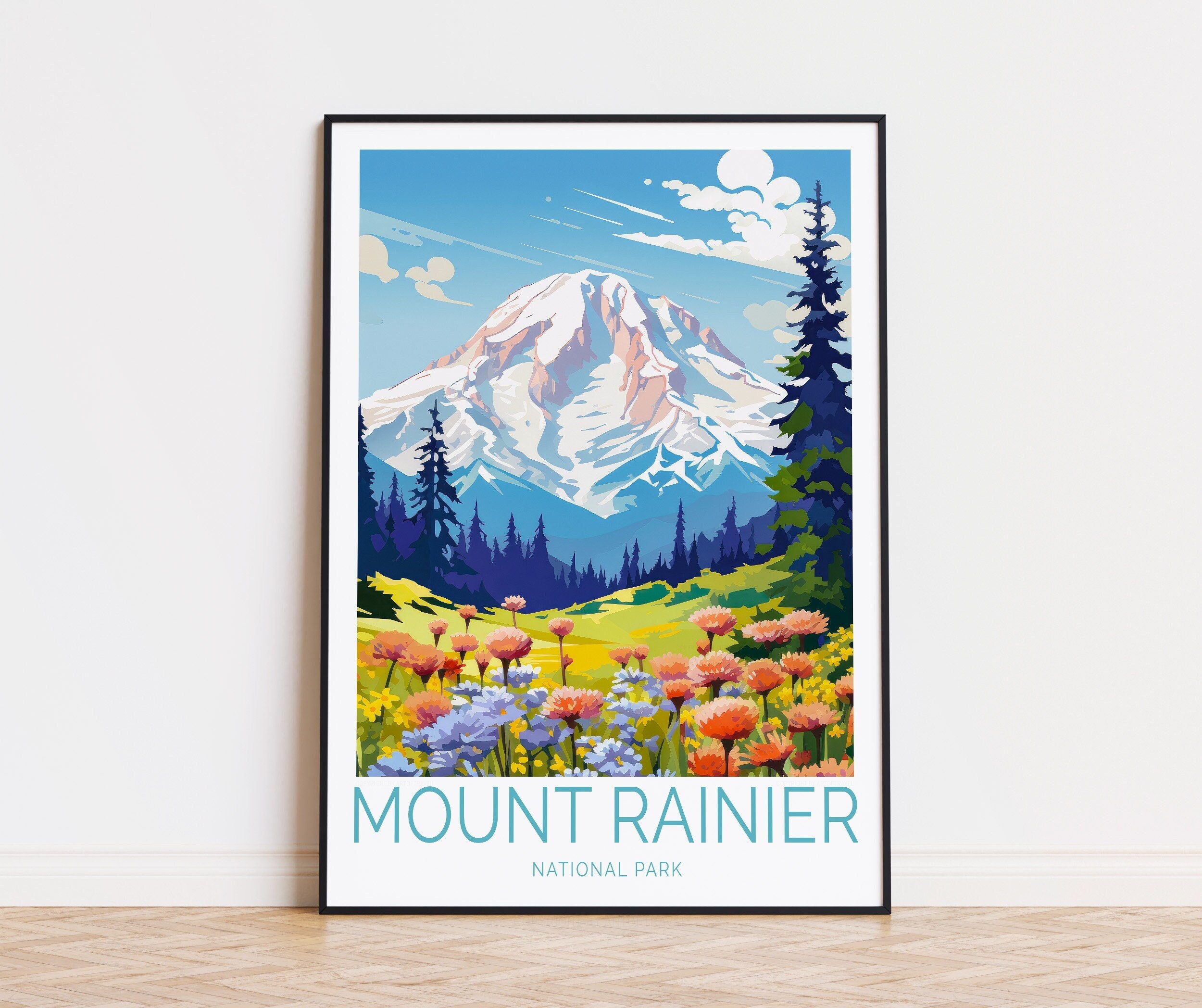 Mount Rainer Poster Mount Rainier Travel Poster, National Park Wall Art, Mount Rainier ...