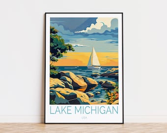 Lake Michigan Travel Poster, USA Wall Art Decor, USA Sunset Poster, Lake Michigan Wall Decor Poster, Home Decor, Birthday Gift