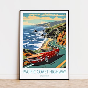パシフィック コースト ハイウェイ旅行ポスター、カリフォルニア ウォール アート、パシフィック コースト ハイウェイ カリフォルニア ポスター、米国カスタム旅行ポスター