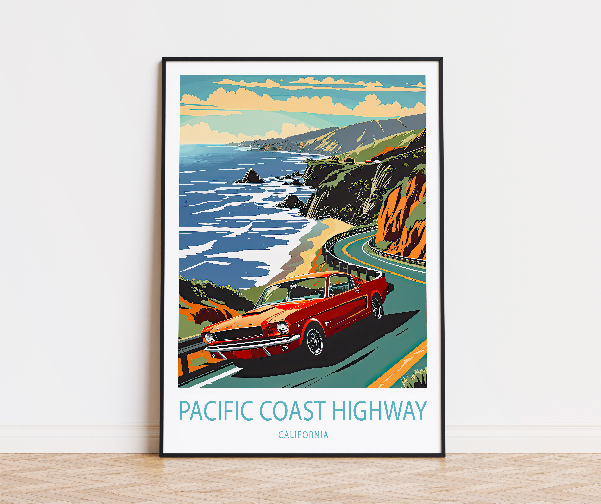 Pacific Coast Highway Travel Poster, California Wall Art, Pacific