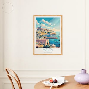 May include: A colorful illustration of Valletta, Malta, with the text "MALTA MEDITERRANEAN" below the image. The illustration features a cityscape with buildings, a harbor, and boats.
