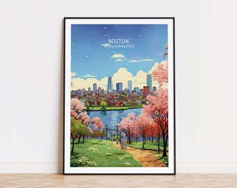 Boston Travel Poster, Massachusetts Wall Art, Boston Massachusetts Print, Home Decor, Custom Travel Poster, Birthday Gifts