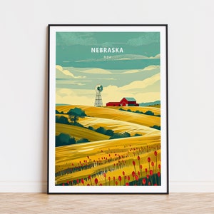 Impresión de viaje de Nebraska, cartel de otoño de EE. UU., cartel de viaje de Nebraska EE. UU., regalos de Nebraska, decoración del hogar, regalos personalizados
