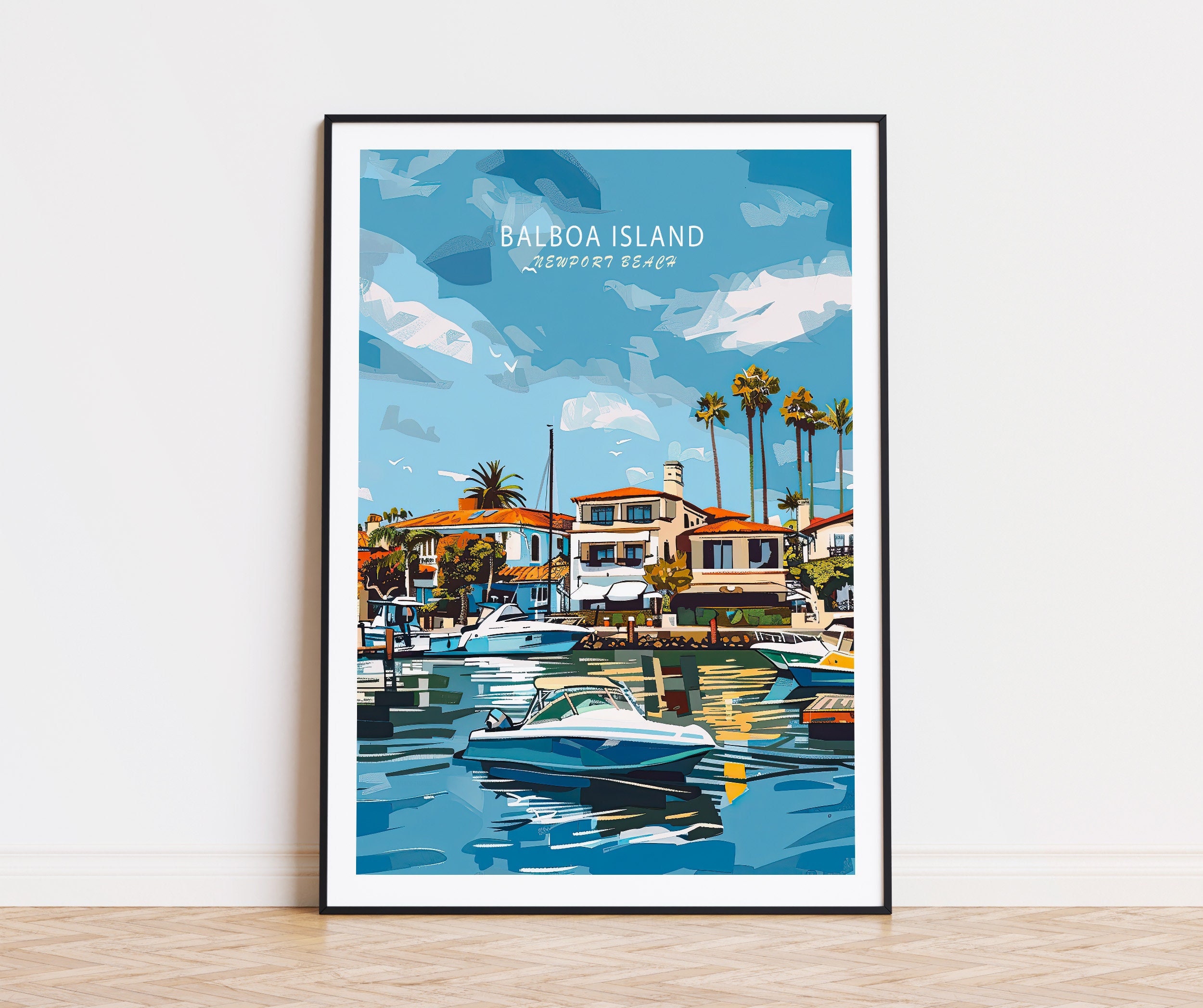 Balboa Island California Travel Poster, Newport Beach Wall Art, San Diego Coast Print, Travel Home Decor, Wedding Gifts