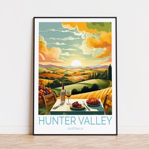 Pôster de Hunter Valley Austrália, decoração de parede de Hunter Valley, impressão de cidade da Austrália, arte de parede de pôr do sol de Hunter Valley, presentes de lua de mel
