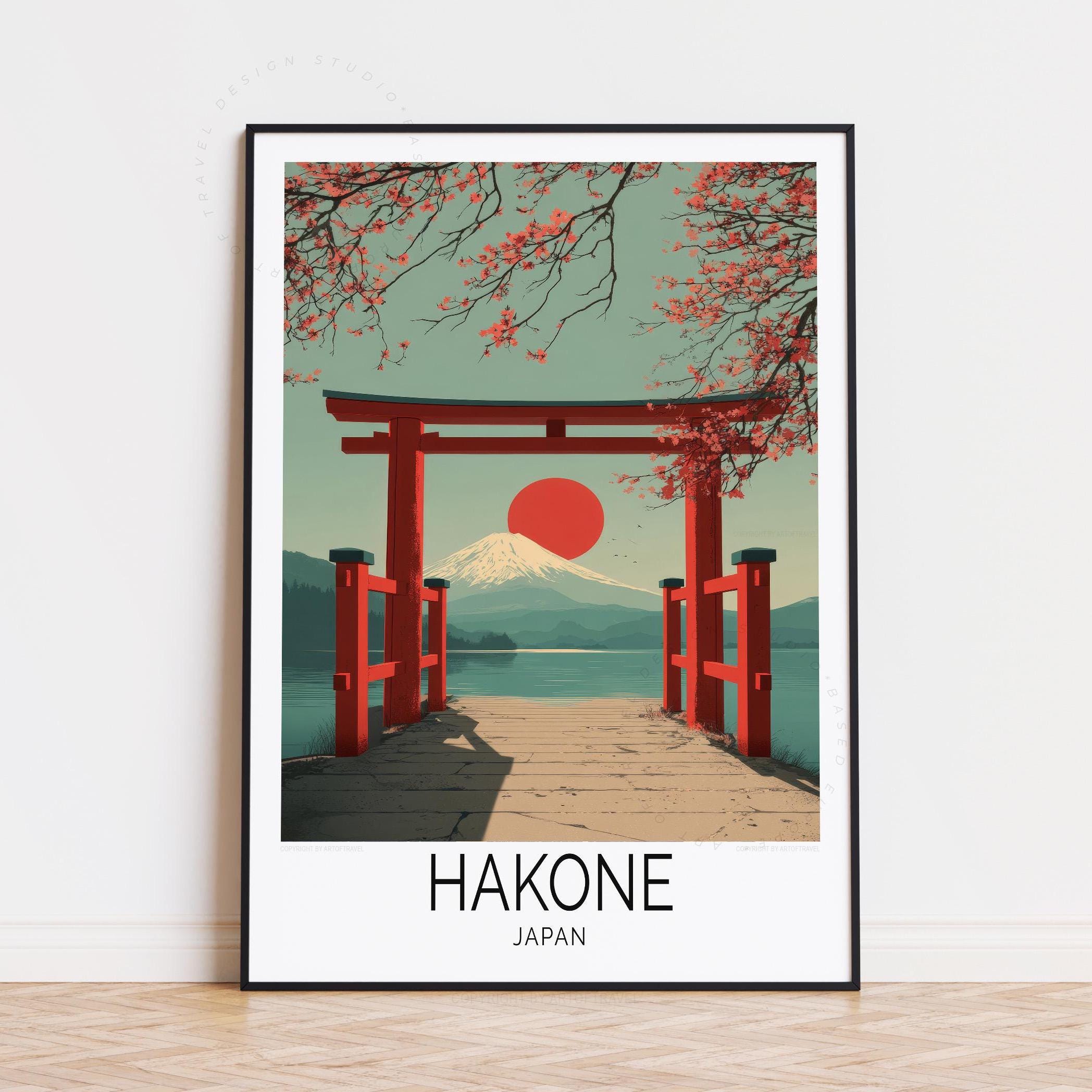 箱根日本ポスター - 富士山鳥居アート - Etsy 日本
