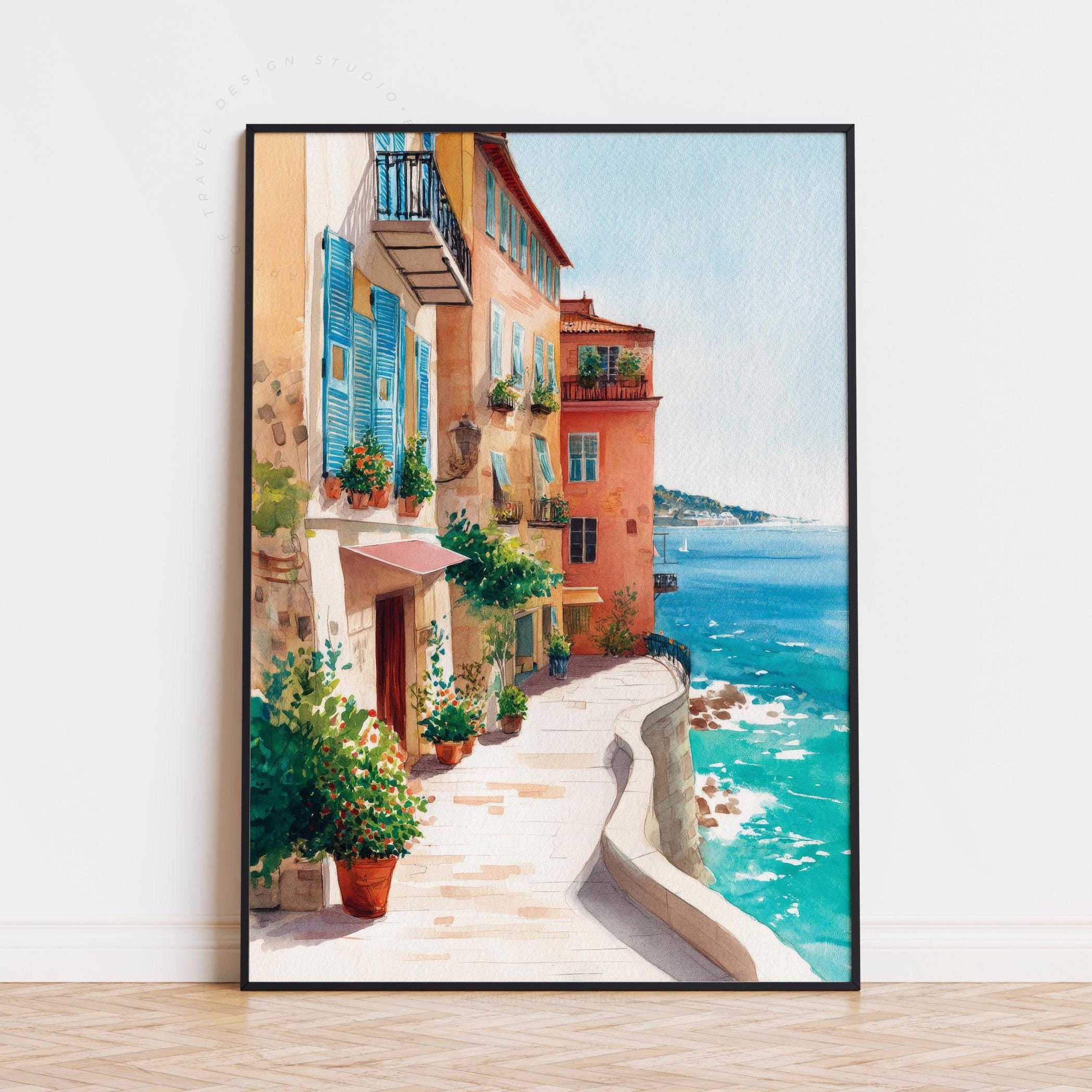 Nice France Watercolor Poster | Mediterranean Seaside Wall Art