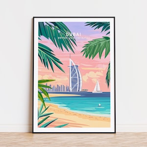 Dubai Travel Poster, Dubai United Arab Emirates Wall Art, Burj Al Arab Travel Poster, Birthday Gifts, Wedding Present