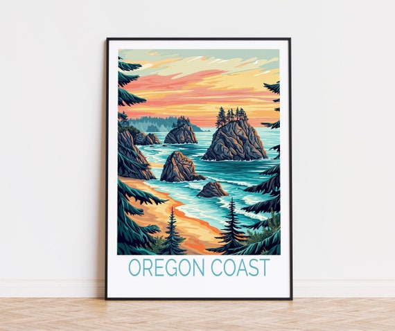 Oregon Coast Travel Poster, Oregon Wall Art, Coast Oregon Print, Personalised Travel Poster, Birthday Gifts, Home Decor