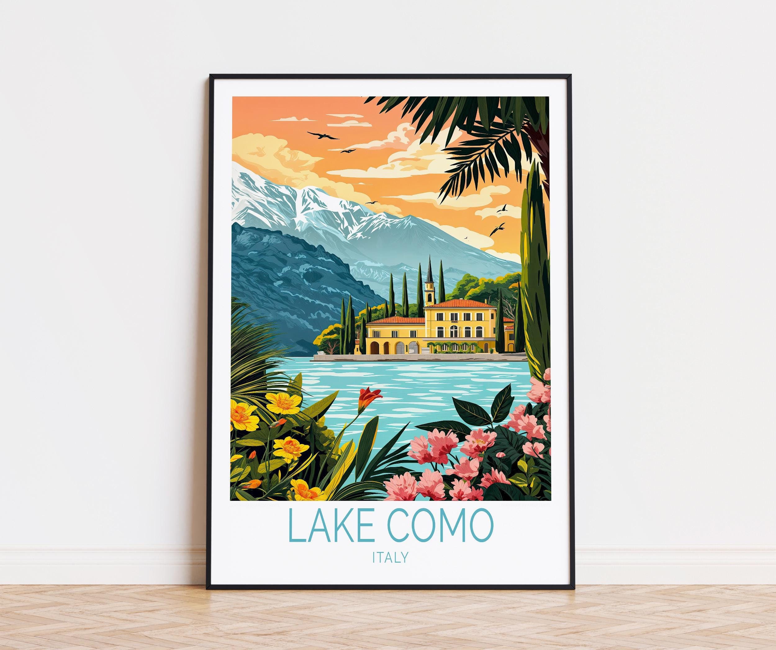 Lake Como Travel Poster, Italy Wall Art, Lake Como Print, Home