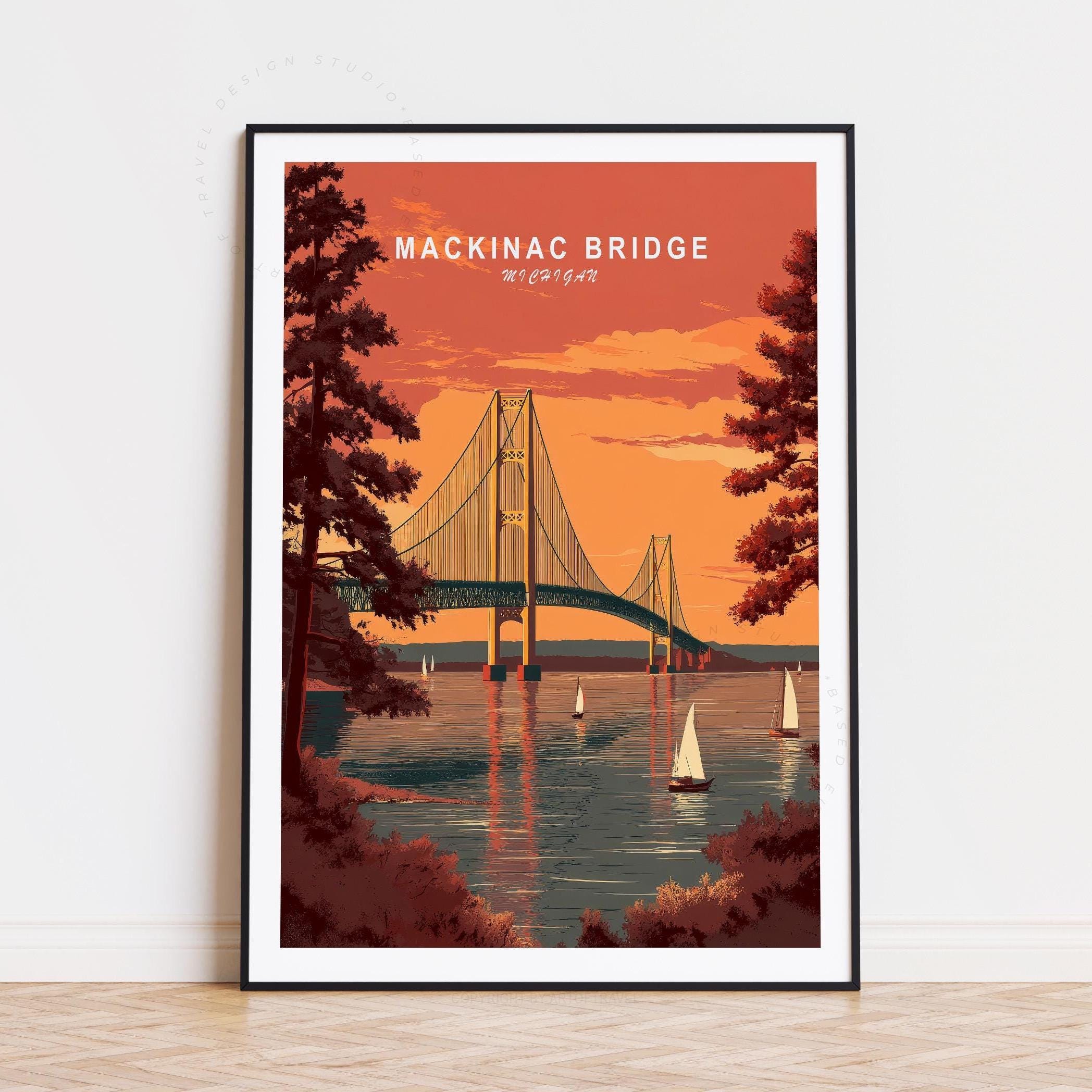 Mackinac Bridge Michigan Travel Poster, Michigan Wall Art