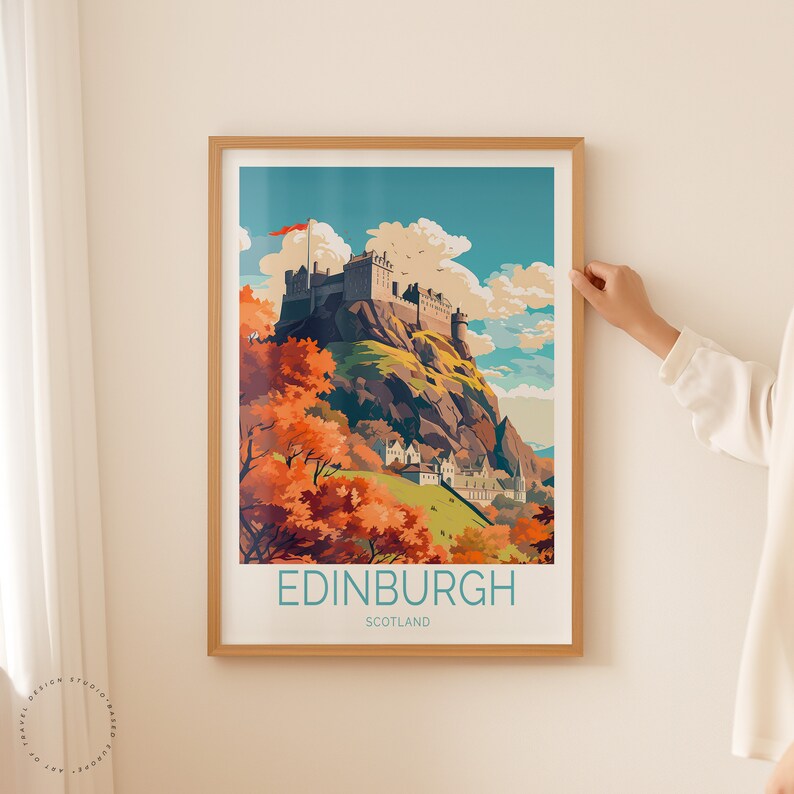 Edinburgh Travel Poster, Scotland Wall Art, Edinburg Castle Print, Home