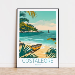 Costalegre Travel Poster, Mexico Wall Art, Mexico Beach Print, Birthday Present, Personalised Travel Poster, Home Decor