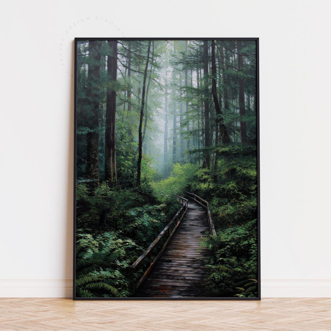 Pacific Rim Flags Decor Pacific Rim Canada National Park Watercolor Poster | Forest Trail Misty ...