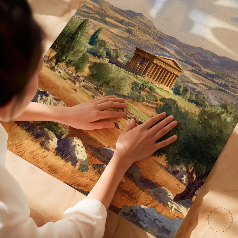 agrigento-sicily-watercolor-travel-poster-valley-of-the-temples-wall