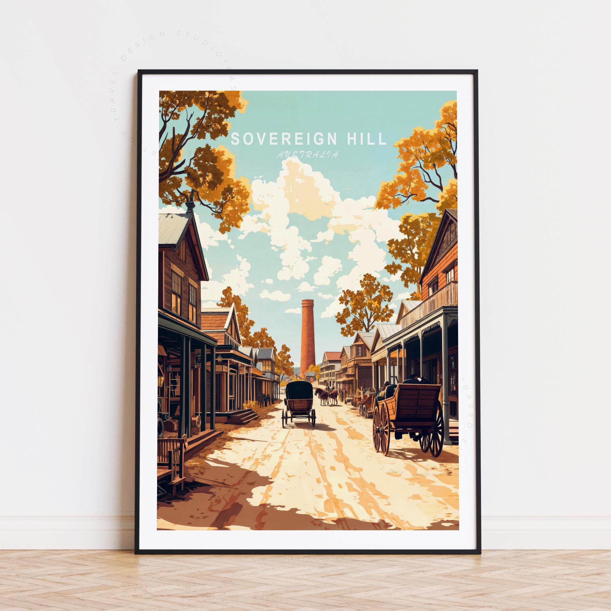 Sovereign Hill Travel Poster, Australia Wall Art, Sovereign Hill
