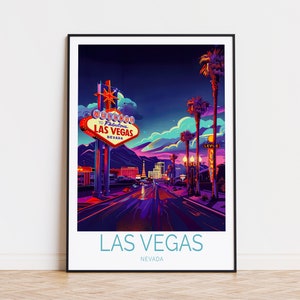 Póster de viaje a Las Vegas, arte mural de Las Vegas, Nevada, decoración de pared de viaje a Las Vegas, regalos de soltero en Las Vegas, impresión de aniversario