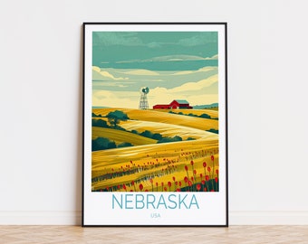Nebraska Travel Poster, USA Nebraska Wall Art, USA Custom Travel Poster, Home Decor, Birthday Gifts, Personalised Gifts