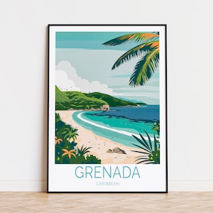 Grenada Travel Poster, Caribbean Wall Art, Grenada Beach Print, Wedding Gifts, Personalised Travel Poster, Birthday Present