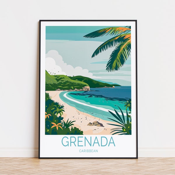 Grenada Travel Poster, Caribbean Travel Print, Grand Anse Beach Poster, Grenada Gifts, Personalised Gifts, Birthday Present