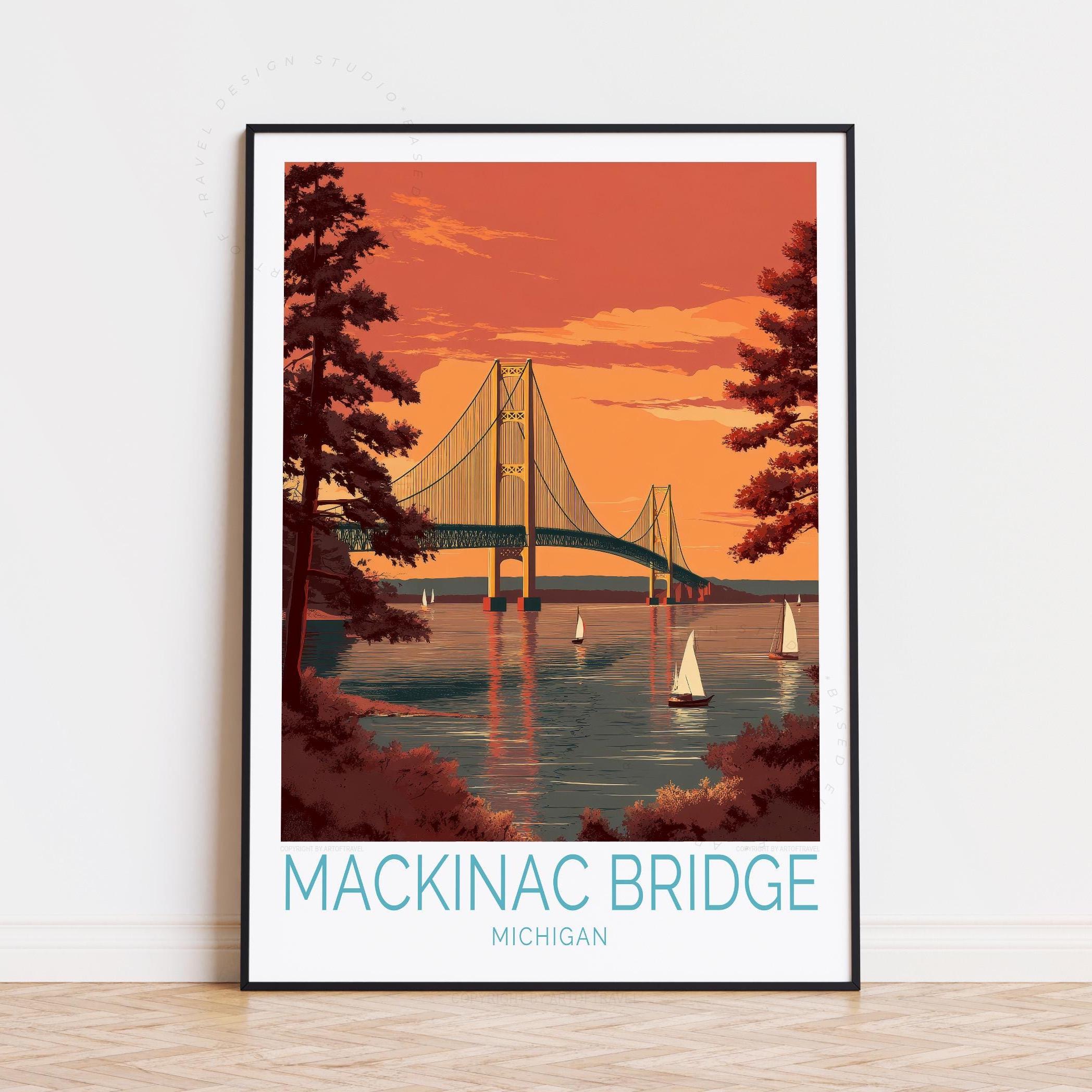 Mackinac Bridge Michigan Travel Poster, Michigan Wall Art
