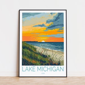 Lake Michigan Lake Kunstdruck, USA Lake Lake Lake Lake Art Serie, Lake Gabigan USA Wand Kunst, USA Sonnenuntergang Poster, Lake Lake Griffig USA Reise Poster, Geburtstagsgeschenk, Haus Dekor