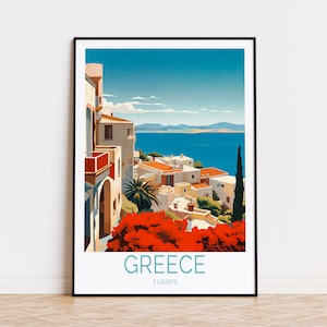 Greece Travel Poster, Europe City Print, Greece Europe Wall Art, Coast Decor, Home Decor, Personalised Gifts, Honeymoon Present