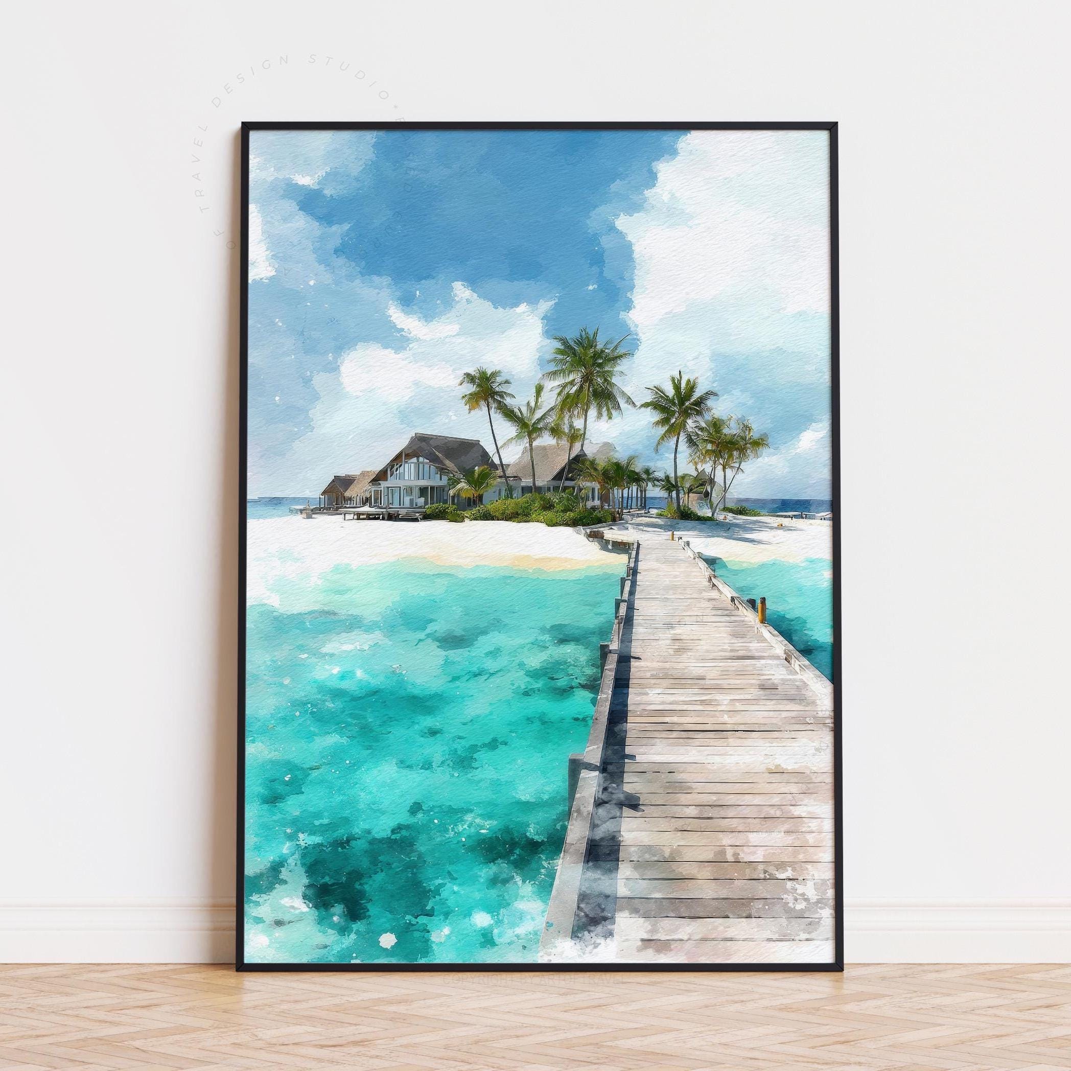 Maldives Watercolor Poster | Tropical Island Wall Art Print | Maldives ...