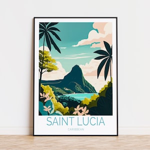 Saint Lucia Travel Print, Caribbean Wall Art, Saint Lucia Caribbean Island Poster, Travel Poster, Wedding Present, Personalised Gifts