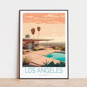 Los Angeles City Travel Poster, California Los Angeles Wall Art, Birthday Gifts, stahl house, Personalised Travel Poster
