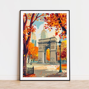 Pôster de viagem da cidade de Nova York dos EUA, impressão de outono de Nova York, arte de parede dos EUA, decoração de casa de viagem, presente personalizado, presente de lua de mel